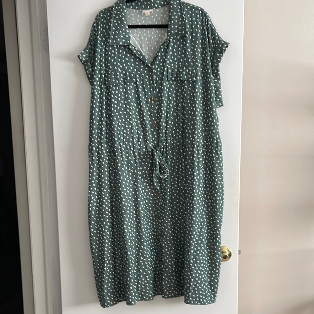 LuLaRoe Green and White Polka Dot Midi Dress